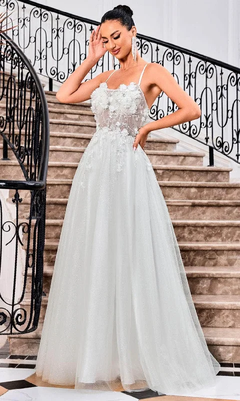 Rhinestone Embellished Gown J'Adore Dresses J24001 - Floral Applique Prom Dress
