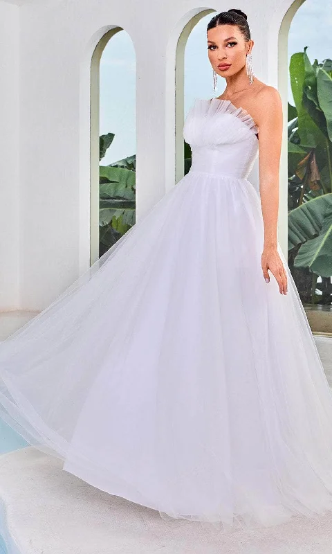 Minimalist Crepe Dress J'Adore Dresses J24003 - Strapless Tulle Prom Dress