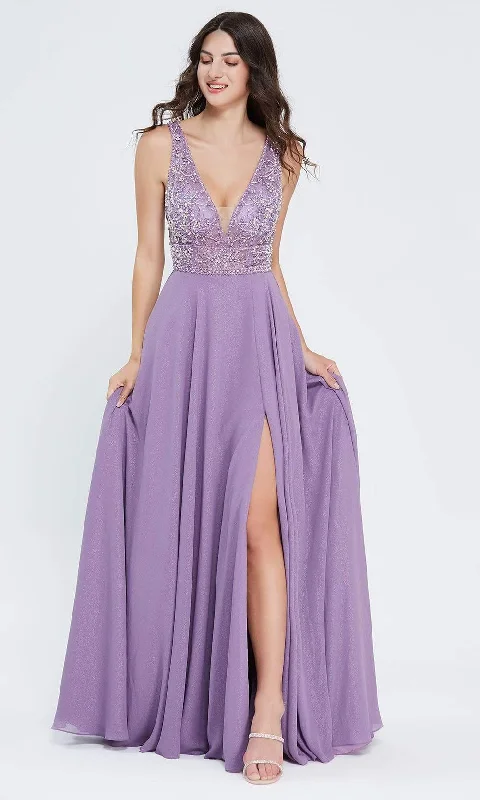 Custom Gown J'Adore Dresses - J20013 Beaded V-Neck Gown with Slit