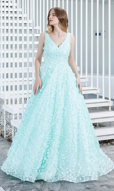 Organza Dress J'Adore Dresses - J20033 Floral Lace Applique A-Line Gown