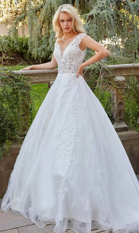 Tulle Ball Gown Jovani Bridal JB07633 - Cap Sleeve Lace Bridal Gown