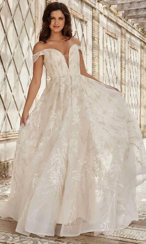 Flowy Chiffon Dress Jovani Bridal JB220001 - Embroidered Off Shoulder Bridal Gown