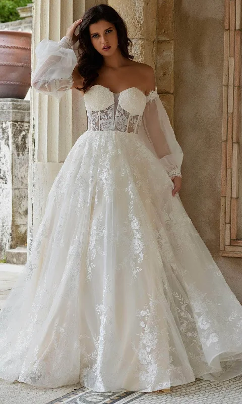 Regal Satin Gown Jovani Bridal JB220004 - Floral Lace Corset Bridal Gown
