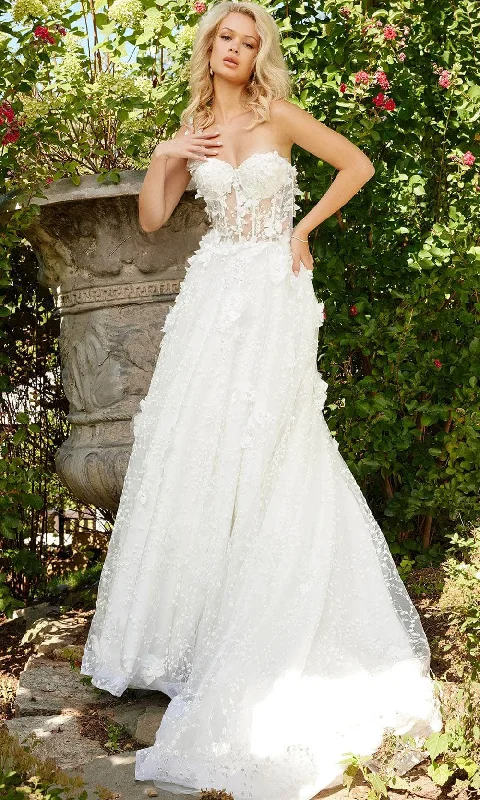 Hand-Beaded Gown Jovani Bridal JB23918 - Sweetheart Floral Appliqued Bridal Gown
