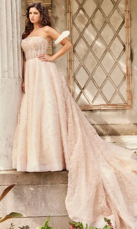 Floral Appliqué Gown Jovani Bridal JB26341 - Embossed Floral Bridal Gown