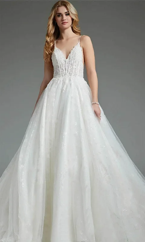 Feathered Gown Jovani JB07647 - Glitter A-Line Bridal Gown