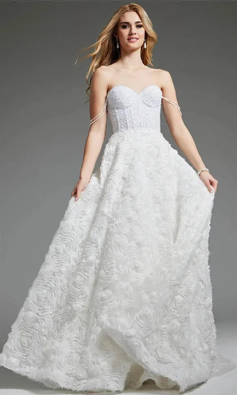 Elegant Satin Dress Jovani JB36644 - Floral Texture Bridal Gown