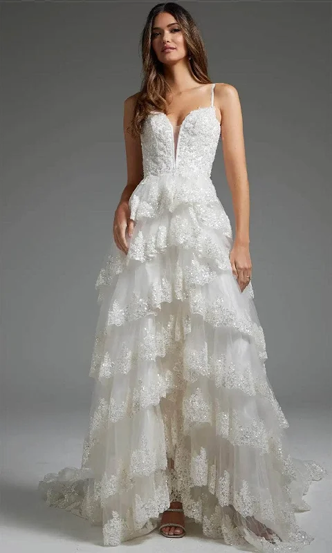 High Slit Gown Jovani JB38641 - Ornate Tiered Bridal Gown