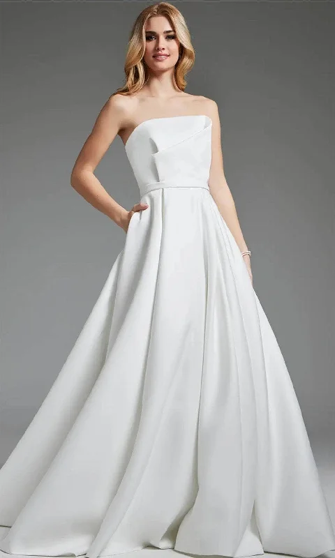 Vintage-Inspired Gown Jovani JB40599 - Strapless Pleated A-Line Bridal Gown