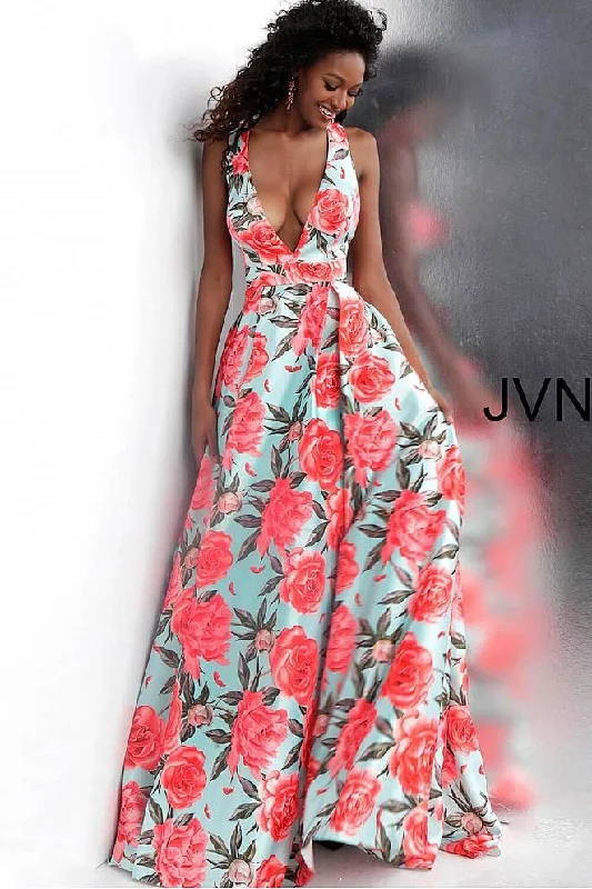Ruffled Ball Gown Jovani 66937 Long Print Evening Dress