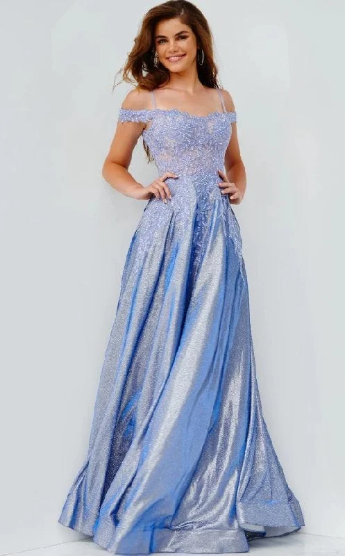 Off-White Dress Jovani 06503 Off Shoulder Long Prom Dress