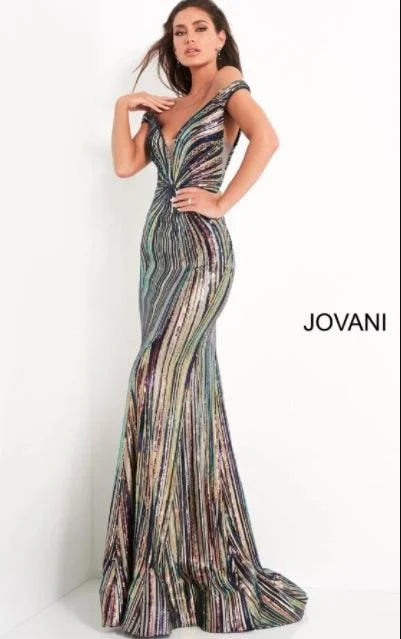 Sparkle Ball Gown Jovani 04809 Off Shoulder Prom Long Dress