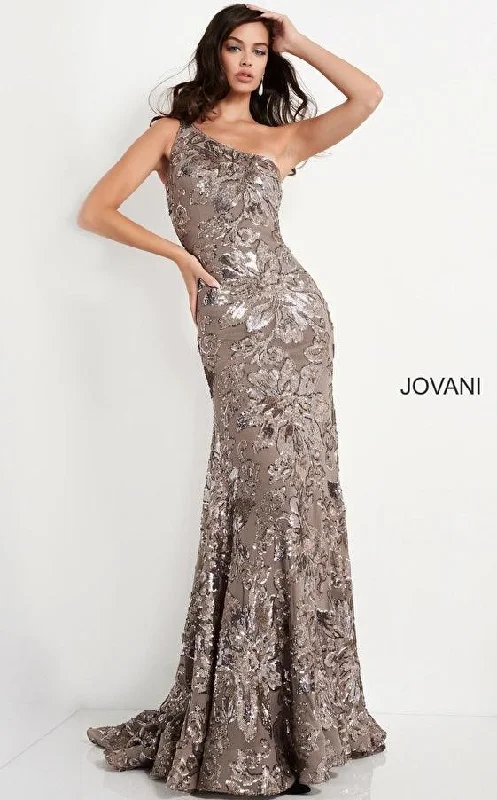 Flowy Chiffon Dress Jovani 05076 One Shoulder Long Formal Dress