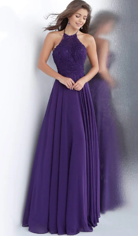 Minimalist Crepe Dress JVN by Jovani - JVN64114 Embroidered Halter Neck A-line Dress Minimalist Crepe Dress JVN by Jovani - JVN64114 Embroidered Halter Neck A-line Dress