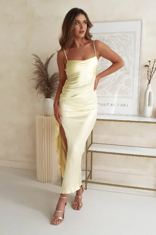 Embroidered Satin Dress Kobi Satin Maxi Dress | Yellow