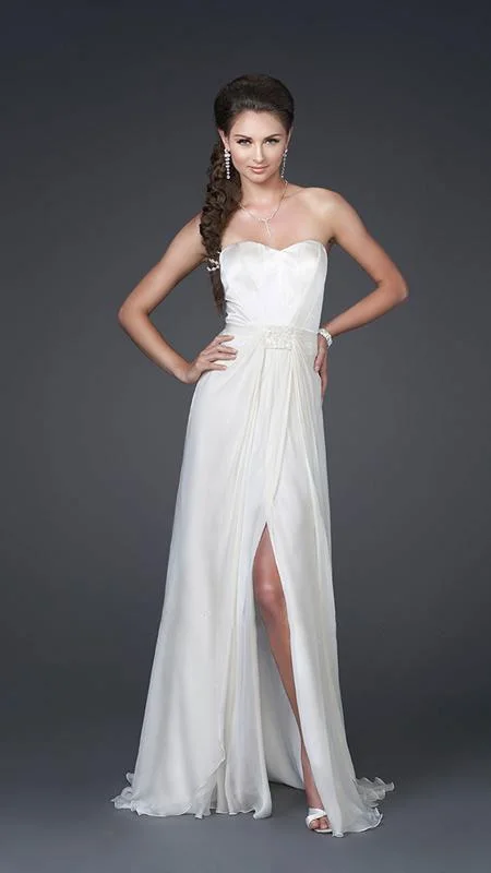 Embellished Gown La Femme - 15586 Strapless Sweetheart Long Silk Gown with Front Slit Embellished Gown La Femme - 15586 Strapless Sweetheart Long Silk Gown with Front Slit