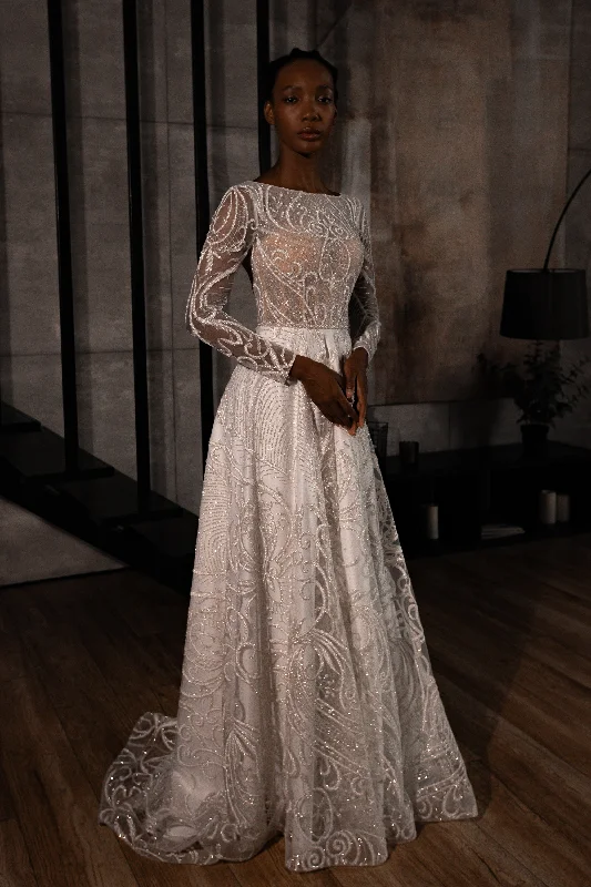 Flowing Wedding Gown Lace A-line Wedding Dress Toba