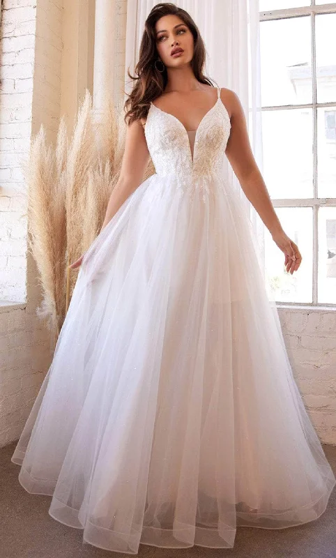 Off-Shoulder Lace Gown Ladivine CD0154W - Pearl Beaded Tulle A-line Bridal Dress