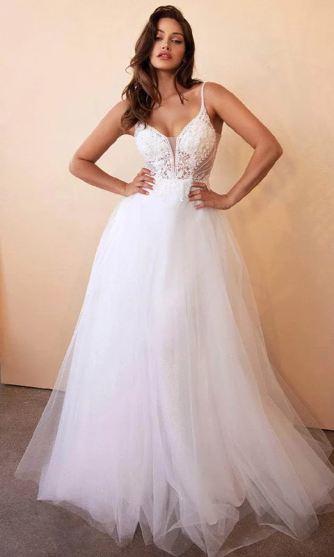 Crystal Embellished Dress Ladivine CD0195W - Floral Lace Layered Tulle Wedding Gown Crystal Embellished Dress Ladivine CD0195W - Floral Lace Layered Tulle Wedding Gown