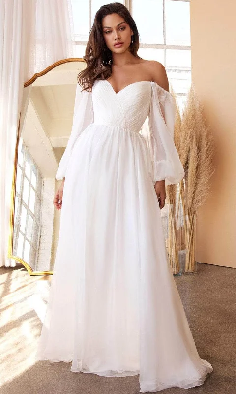 One-Shoulder Gown Ladivine CD243W - Sweetheart Chiffon Wedding Gown