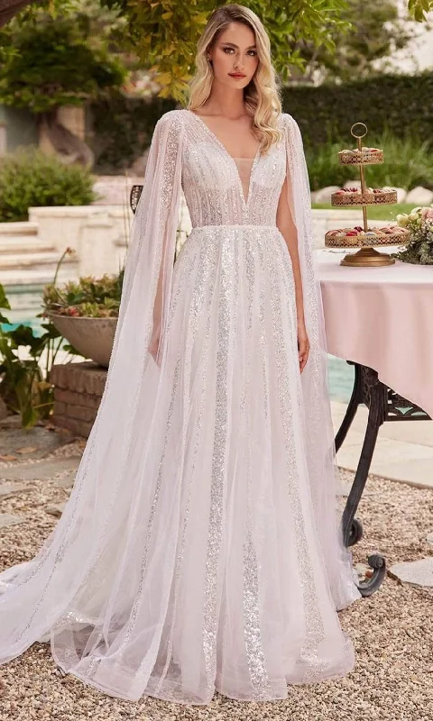 Scalloped Edge Dress Ladivine CD852W - Sequin Embellished A-line Bridal Gown