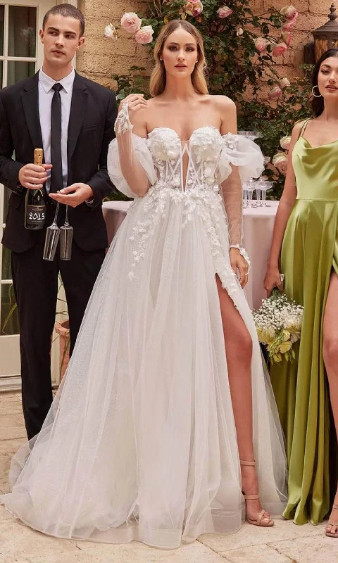 Silk Organza Gown Ladivine CD855W - 3D Lace Applique Strapless Bridal Gown