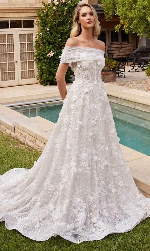 Long Train Gown Ladivine CD860W - Floral Applique Embellished Strapless Bridal Dress Long Train Gown Ladivine CD860W - Floral Applique Embellished Strapless Bridal Dress
