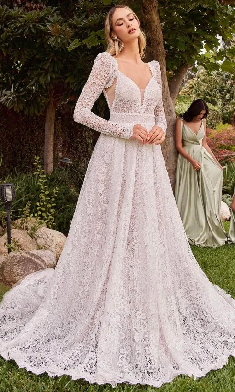 Appliqué Dress Ladivine CD862W - V-Neck Lace Bridal Gown