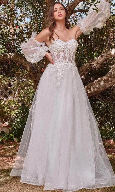Handcrafted Wedding Gown Ladivine CD962W - Strapless Lace Tulle Wedding Ballgown
