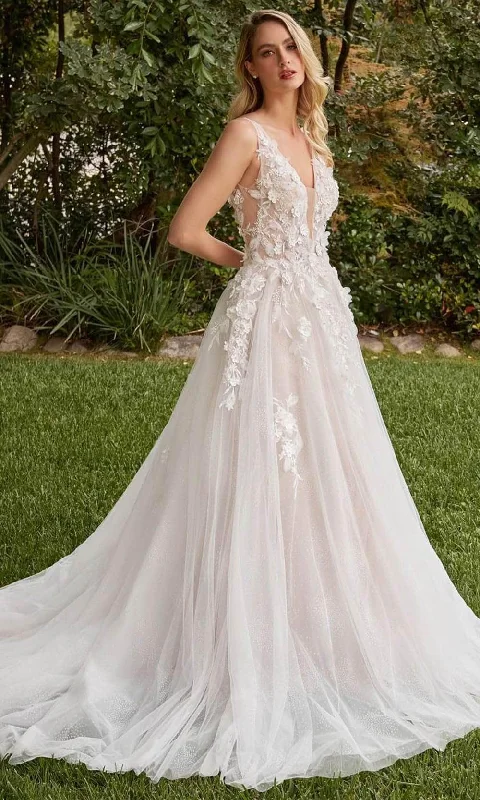 Shimmering Dress Ladivine CDS436W - 3D Embellished A-line Bridal Gown