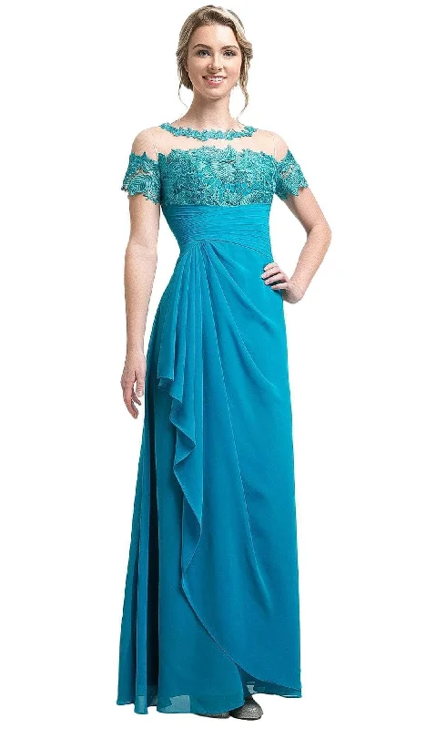 Ladivine CH1509 - Lace Illusion Pleated Sheath Dress