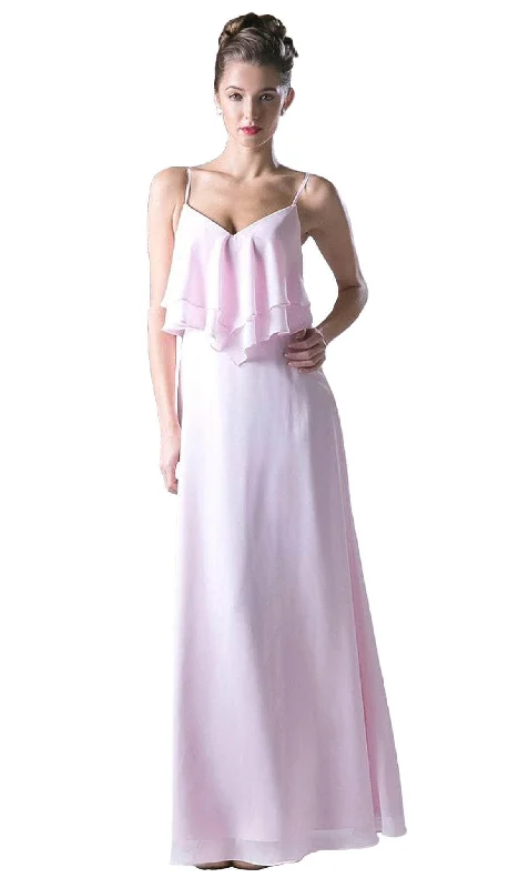 Ladivine CH537 - Sleeveless Ruffled Bodice Chiffon A-Line Long Dress