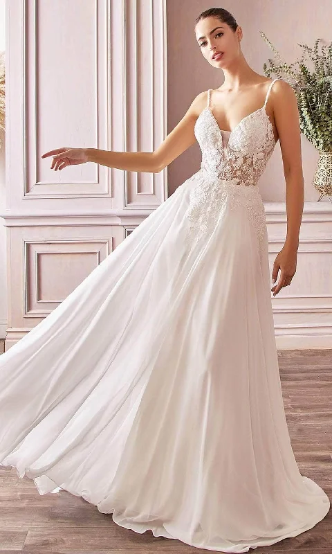 Contemporary Bridal Gown Ladivine Bridals - TY11 Sheer Floral Chiffon Bridal Gown