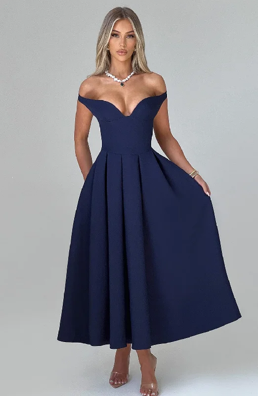 Beaded Dress Lanetta Midi Dress - Navy