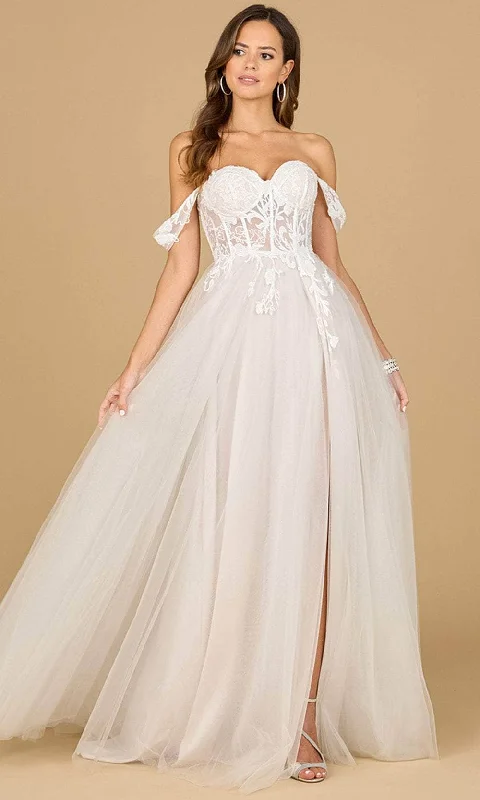 Sparkle Ball Gown Lara Dresses 51114 - Lace Applique Off-Shoulder Wedding Gown