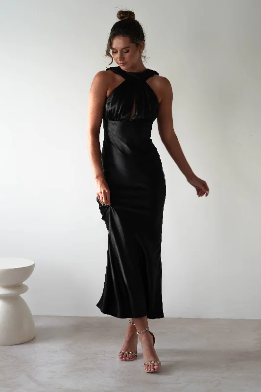 Vintage Lace Dress Lauryn Halter Neck Maxi Dress | Black