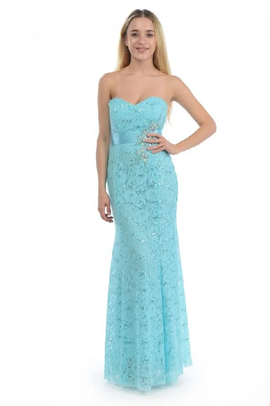 Sequin Wedding Gown Lenovia - 5113 Strapless Sweetheart Sequined lace Dress