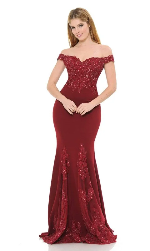 Lenovia - 8137 Embroidered Off Shoulder Trumpet Dress