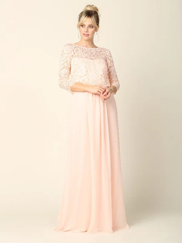 Custom Gown Long 3/4 Sleeve Mother of the Bride Chiffon Dress