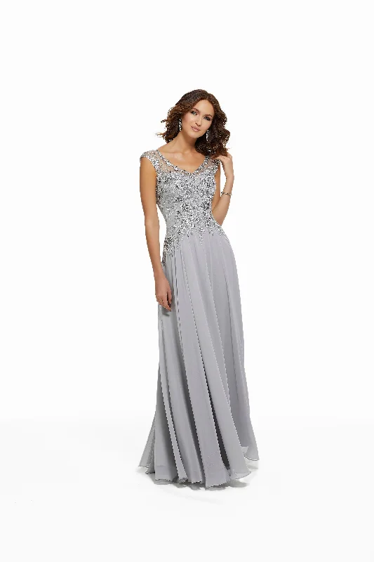 Tea-Length Dress MGNY Madeline Gardner New York 72021 Long Cap Sleeve Formal Dress