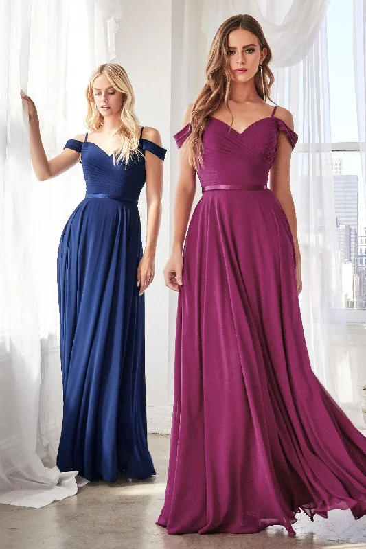 Embellished Gown Long Cold Shoulder Chiffon Dress by Cinderella Divine CD0156