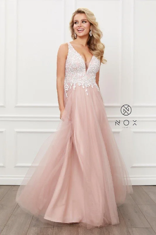 Scalloped Lace Dress Long Low Cut Prom Dress