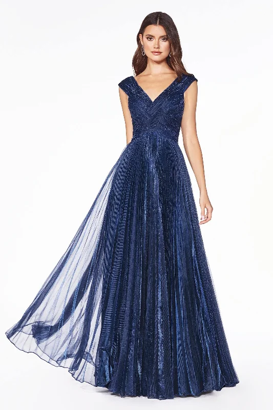 Vintage Gown Cinderella Divine CJ539 Long Formal Pleated Metallic Evening Prom Dress Vintage Gown Cinderella Divine CJ539 Long Formal Pleated Metallic Evening Prom Dress