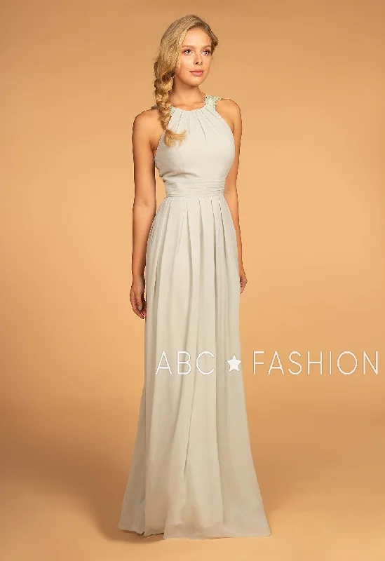 Dreamy Wedding Gown Long High-Neck Halter Dress with Lace Details by Elizabeth K GL2605