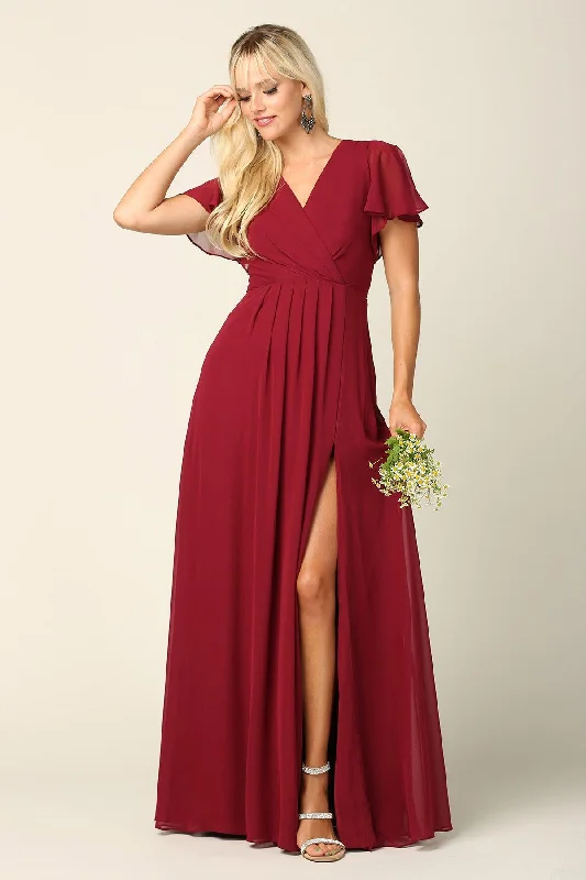 Sparkly Gown Long Short Sleeve Mother of the Bride Chiffon Dress