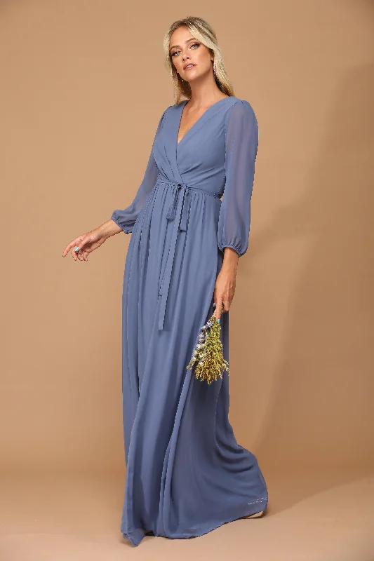 Minimalist Gown Long Sleeve Mother of the Bride Chiffon Dress
