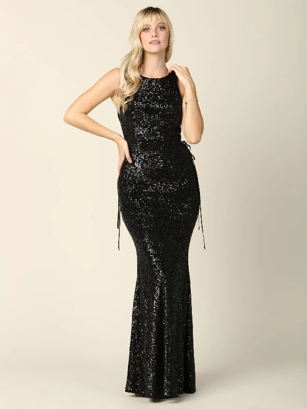 Long Sleeveless Formal Fitted Sequins Dress