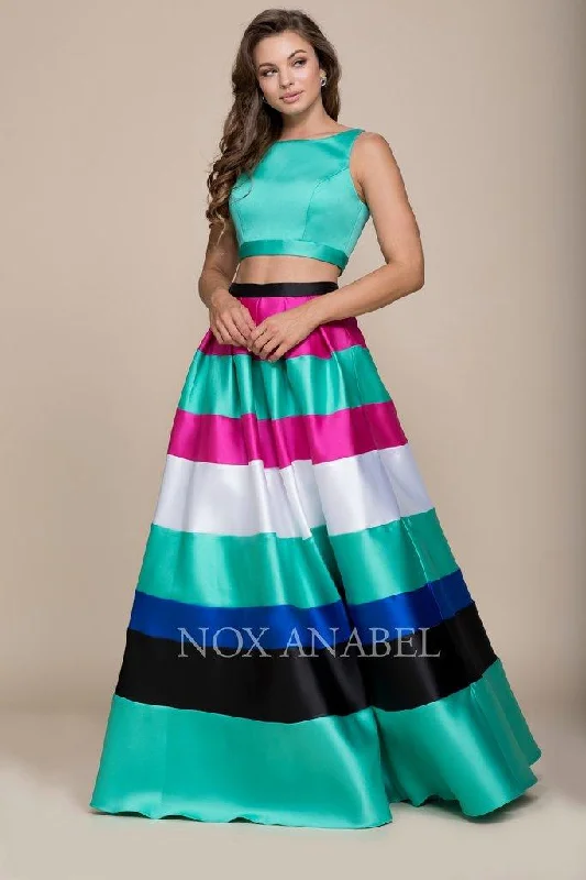 Ball Gown Long Multi Colored Two Piece Prom Dress