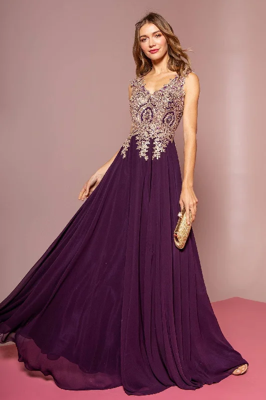 Custom Gown Applique Long V-Neck Dress by Elizabeth K GL2311