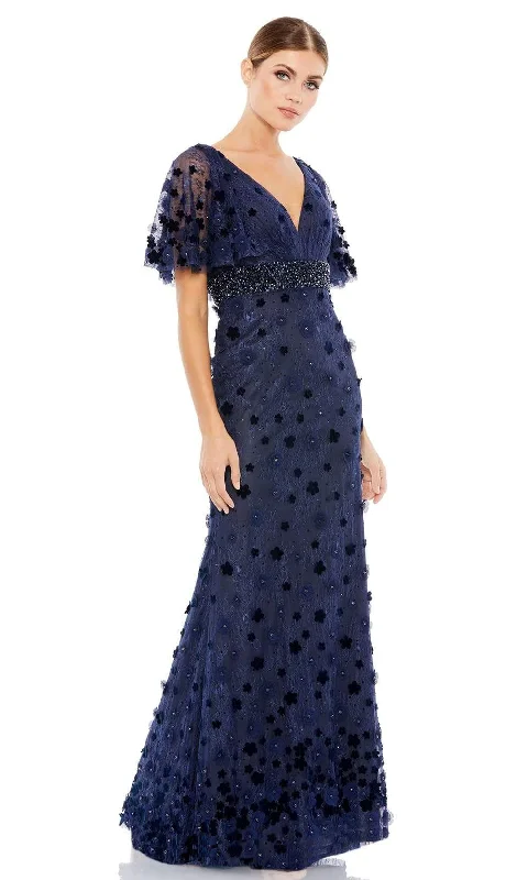 Flowy Chiffon Dress Mac Duggal - 67712 V Neck Bell Sleeve Lace Dress